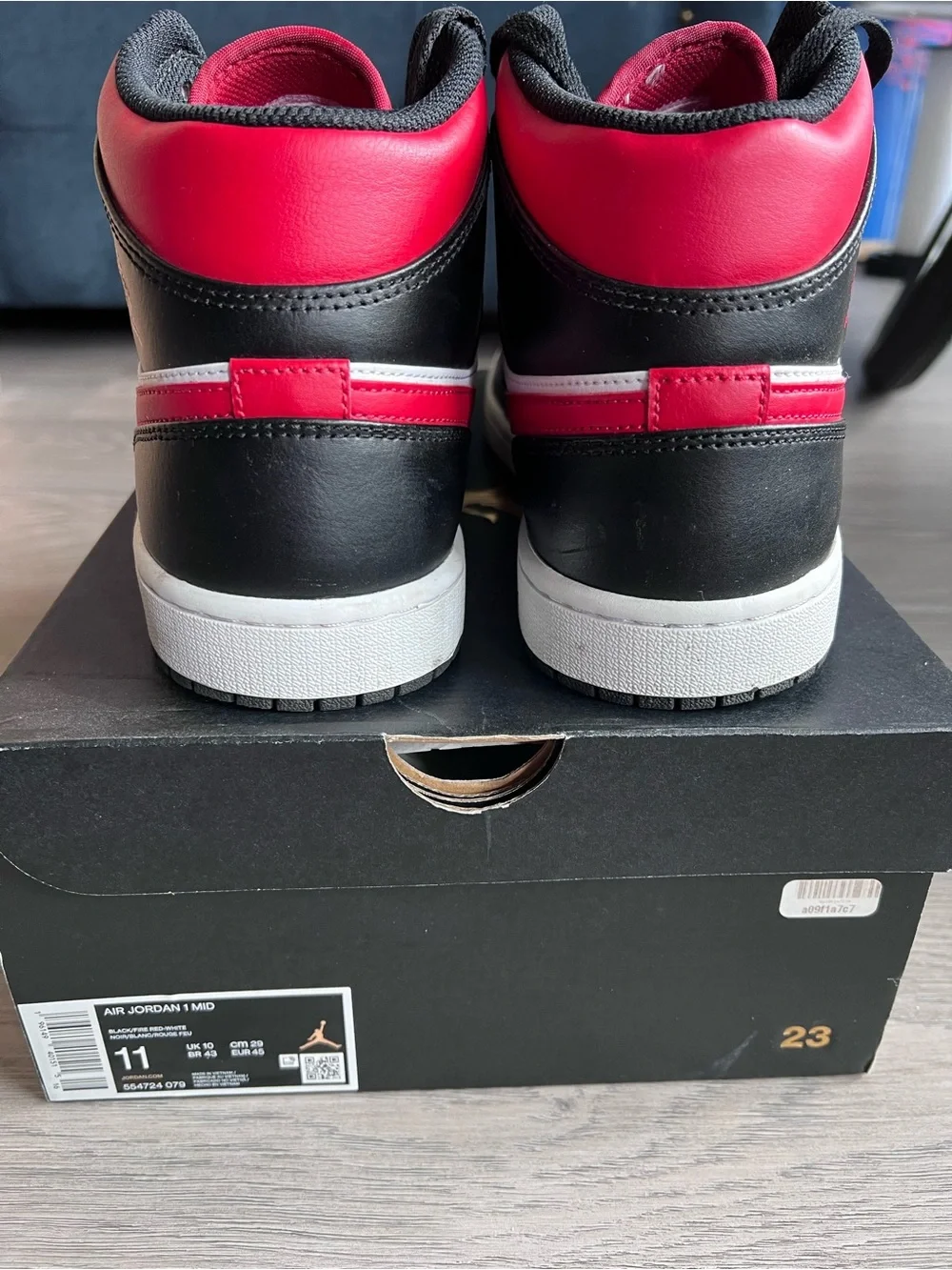 Jordan 1’s Mid Sneakers - Red, Black & White